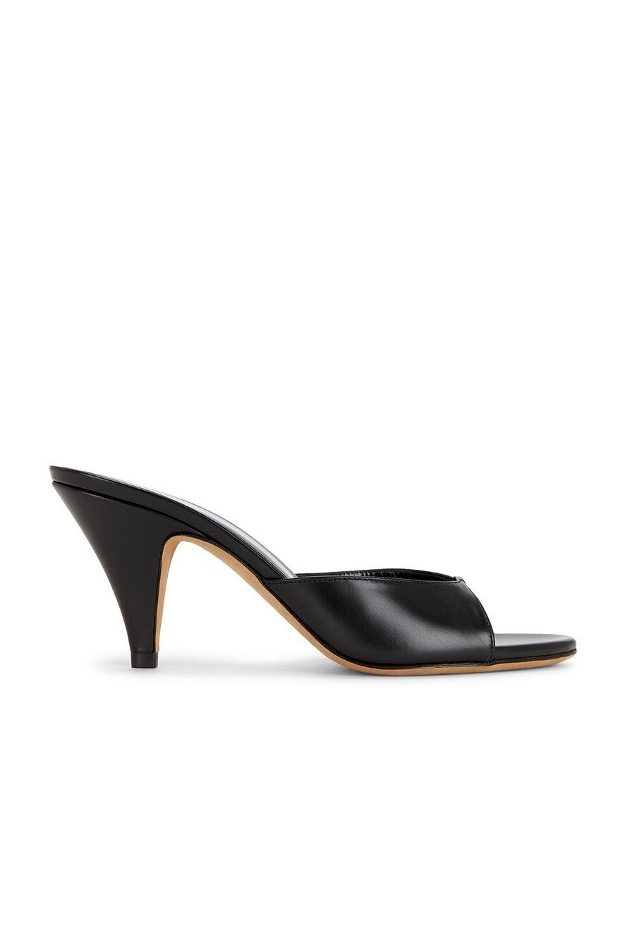 Jude Haze Sandal in Black Leather mid kitten heel open toe